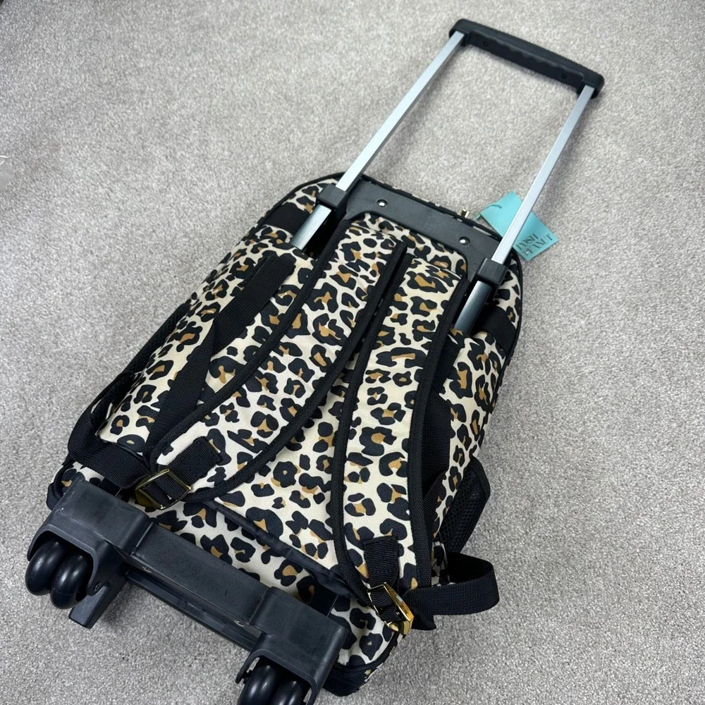 Posh Peanut Kids OS Rolling Backpack Leopard Print Tan Black Gold Safari Travel